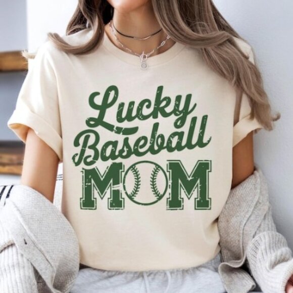 Tops - Lucky Baseball Mom T-Shirt, St. Patrick's Day Sports Tee